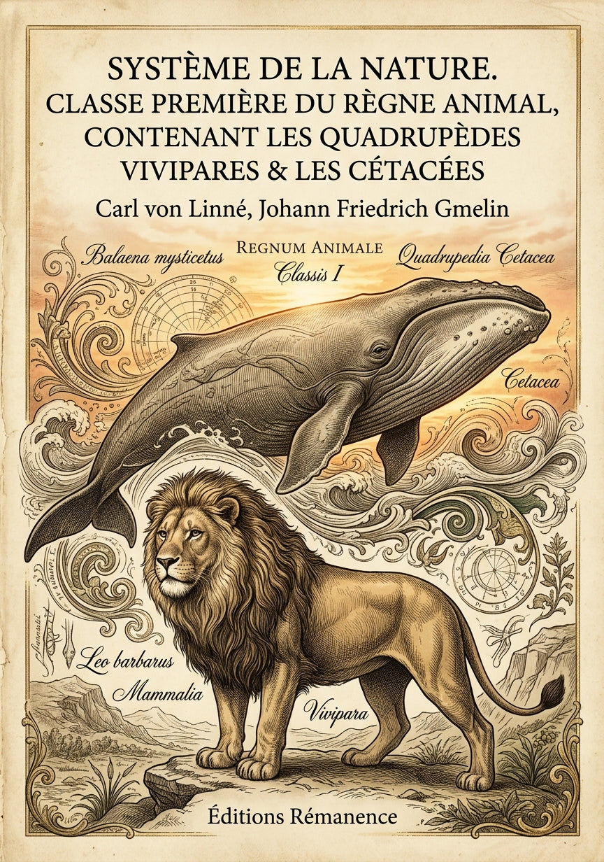 Livre Système de la nature. Classe première du règne animal, contenant les quadrupèdes vivipares & les cétacées par Carl von Linné, Johann Friedrich Gmelin - Couverture - Editions Remanence