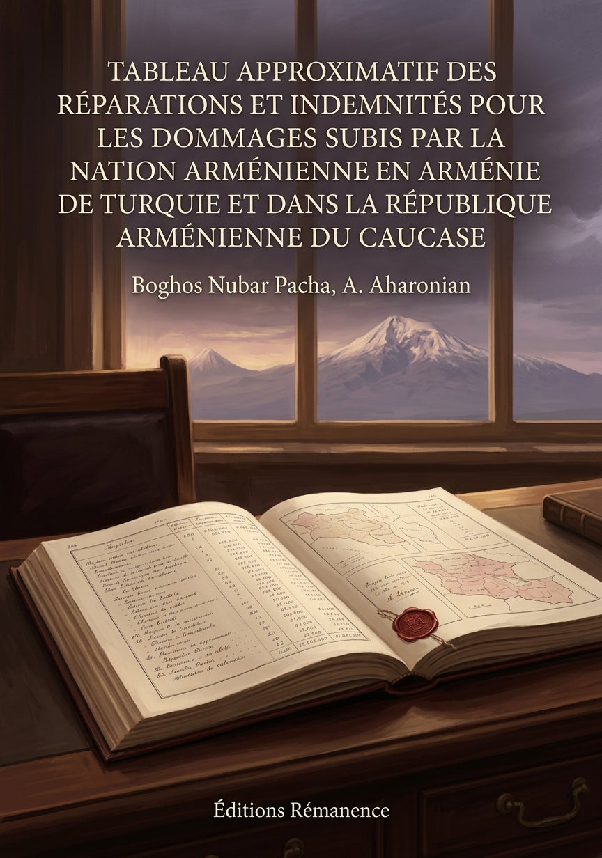 Livre Tableau approximatif des réparations et indemnités pour les dommages subis par la nation arménienne en Arménie de Turquie et dans la République arménienne du Caucase par Boghos Nubar Pacha, A. Aharonian - Couverture - Editions Remanence