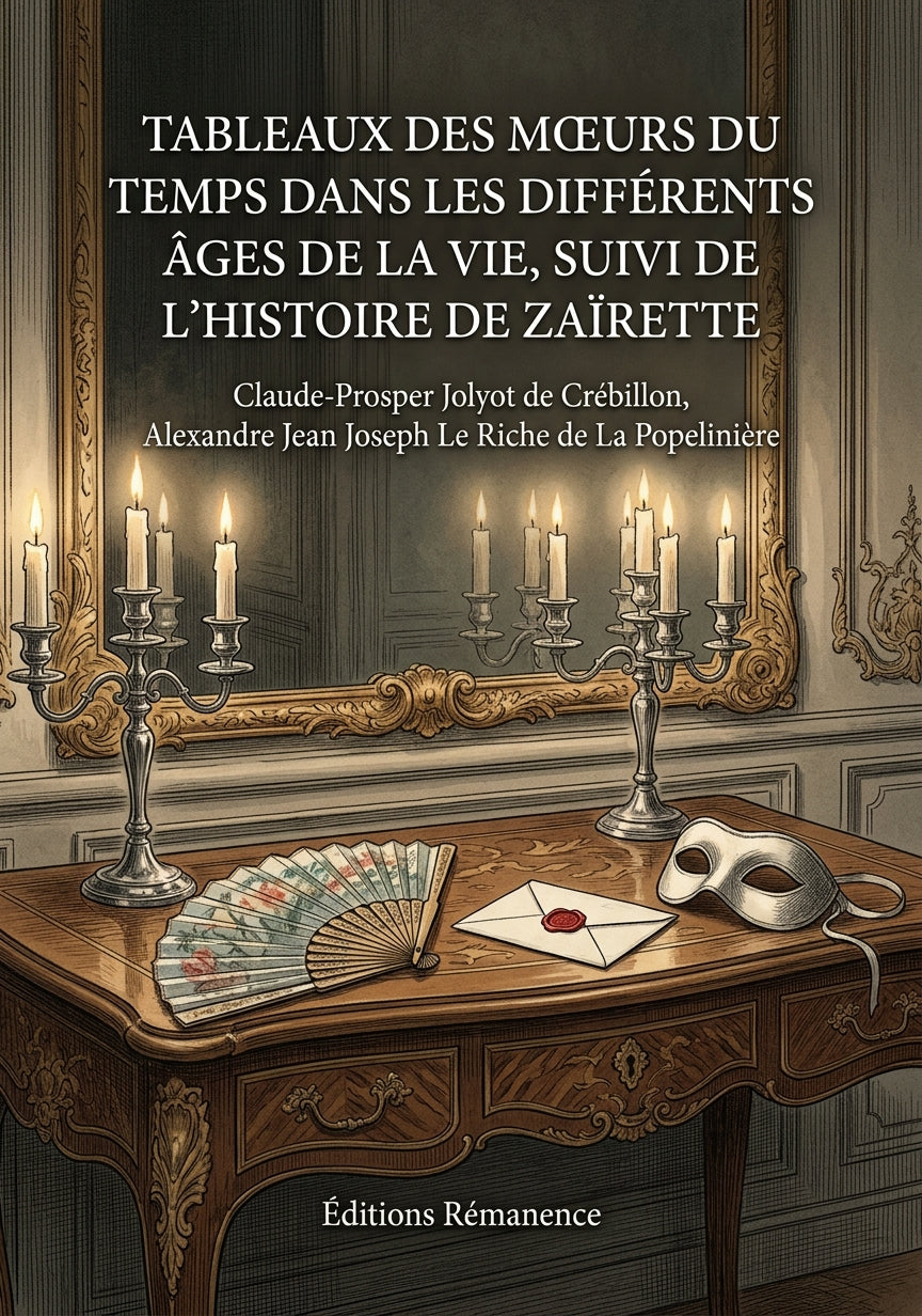 Livre Tableaux des mœurs du temps dans les différents âges de la vie, suivi de l’Histoire de Zaïrette par Claude-Prosper Jolyot de Crébillon, Alexandre Jean Joseph Le Riche de La Popelinière - Couverture - Editions Remanence