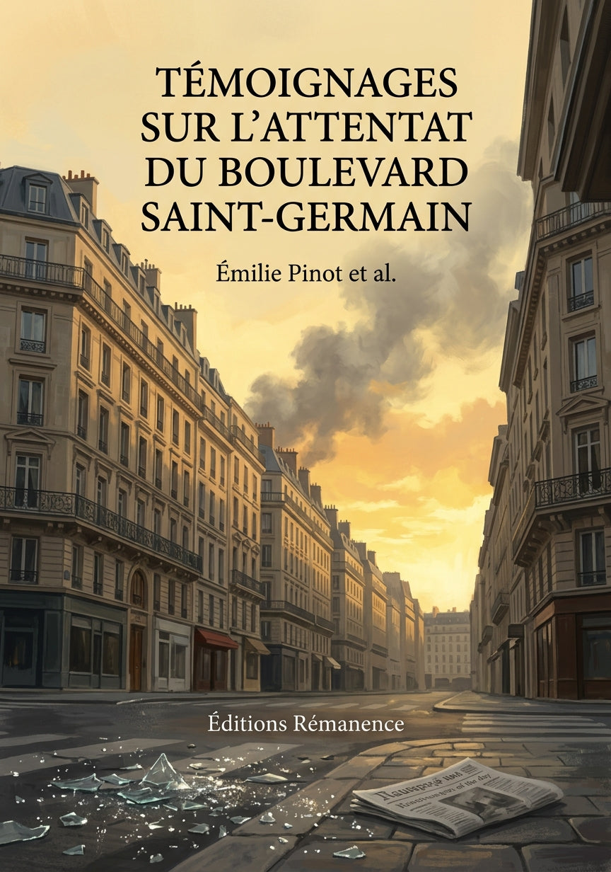 Livre Témoignages sur l'attentat du boulevard Saint-Germain par Émilie Pinot et al. - Couverture - Editions Remanence