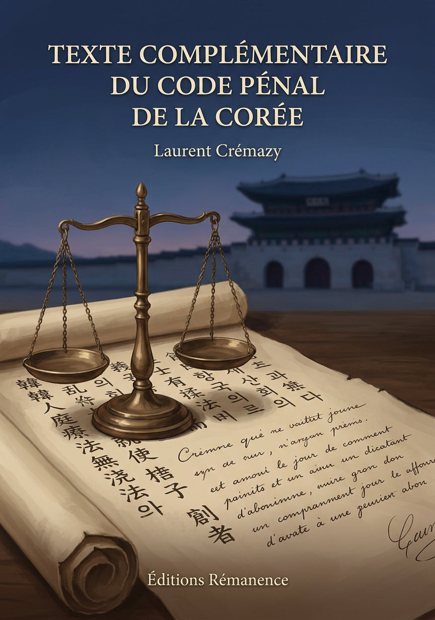 Livre Texte complémentaire du Code pénal de la Corée par Laurent Crémazy - Couverture - Editions Remanence