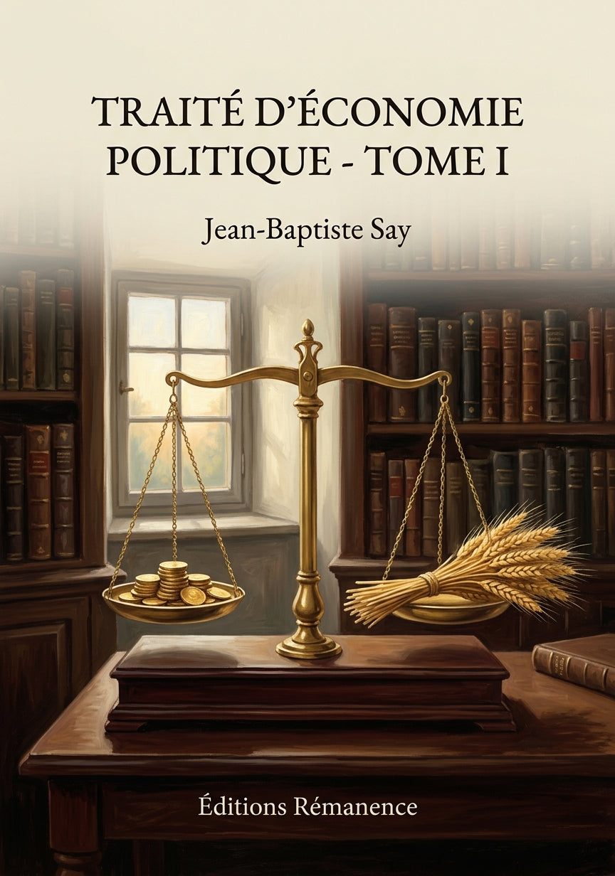 Livre Traité d’économie politique - Tome I par Jean-Baptiste Say - Couverture - Editions Remanence