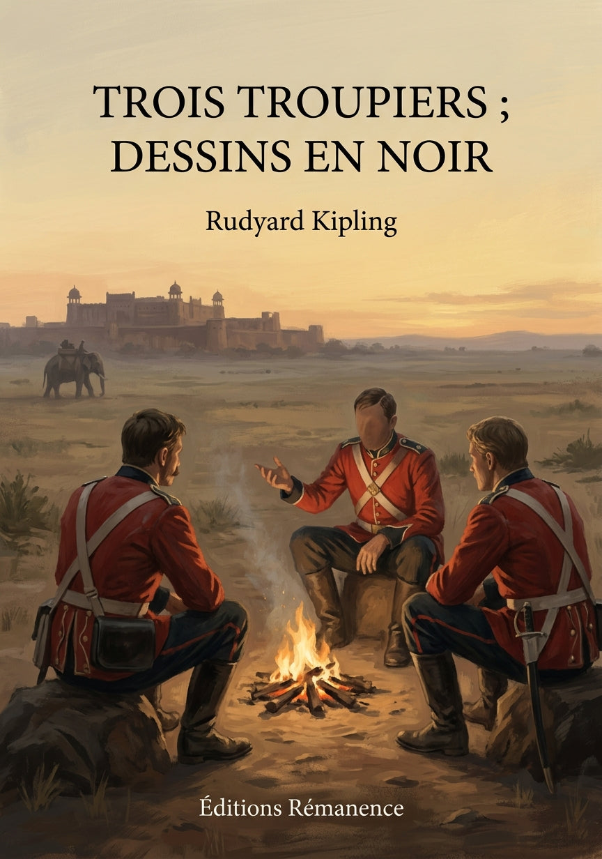 Livre Trois Troupiers ; Dessins en noir par Rudyard Kipling - Couverture - Editions Remanence