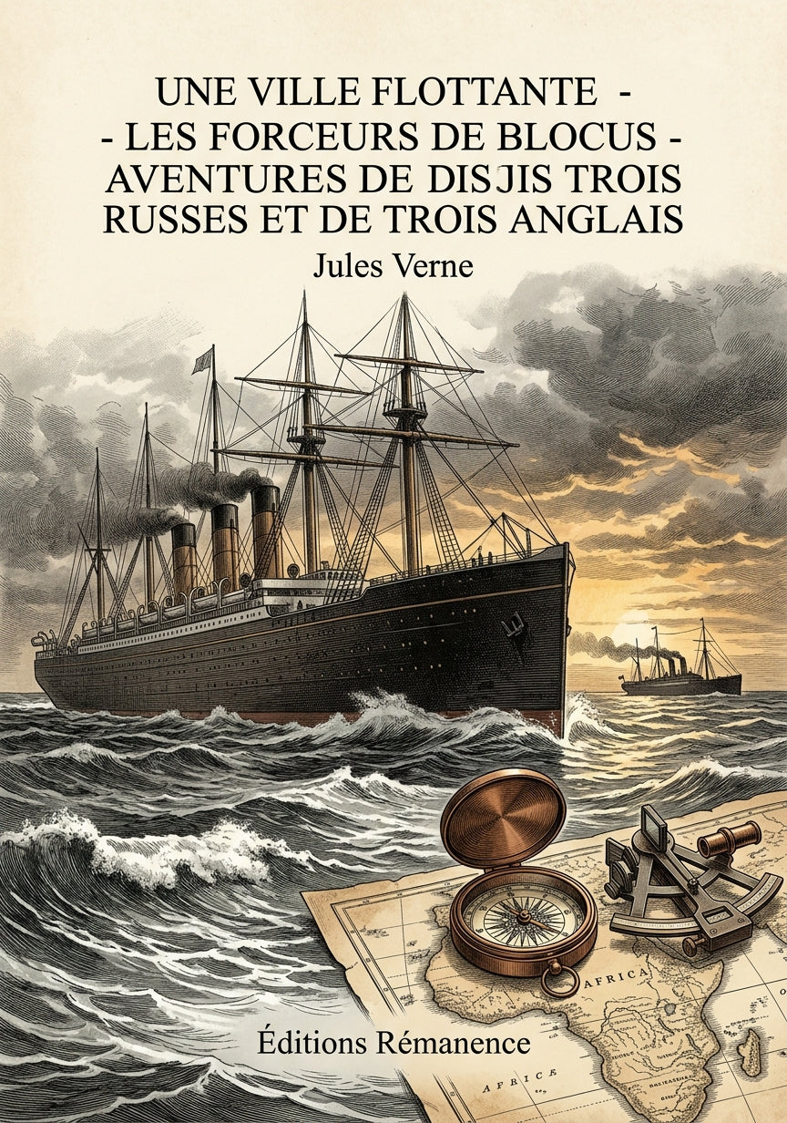 Livre Une ville flottante - Les Forceurs de blocus - Aventures de trois Russes et de trois Anglais par Jules Verne - Couverture - Editions Remanence