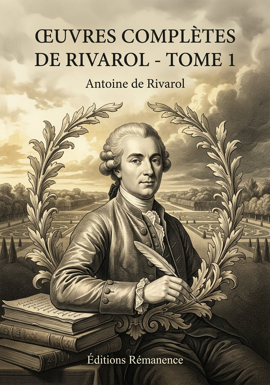 Livre Œuvres complètes de Rivarol - Tome 1 par Antoine de Rivarol - Couverture - Editions Remanence