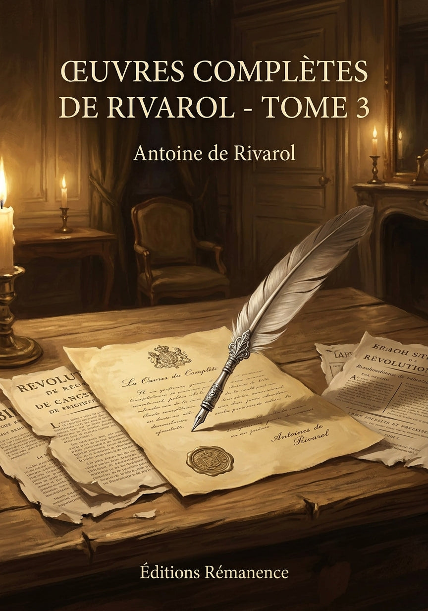 Livre Œuvres complètes de Rivarol - Tome 3 par Antoine de Rivarol - Couverture - Editions Remanence
