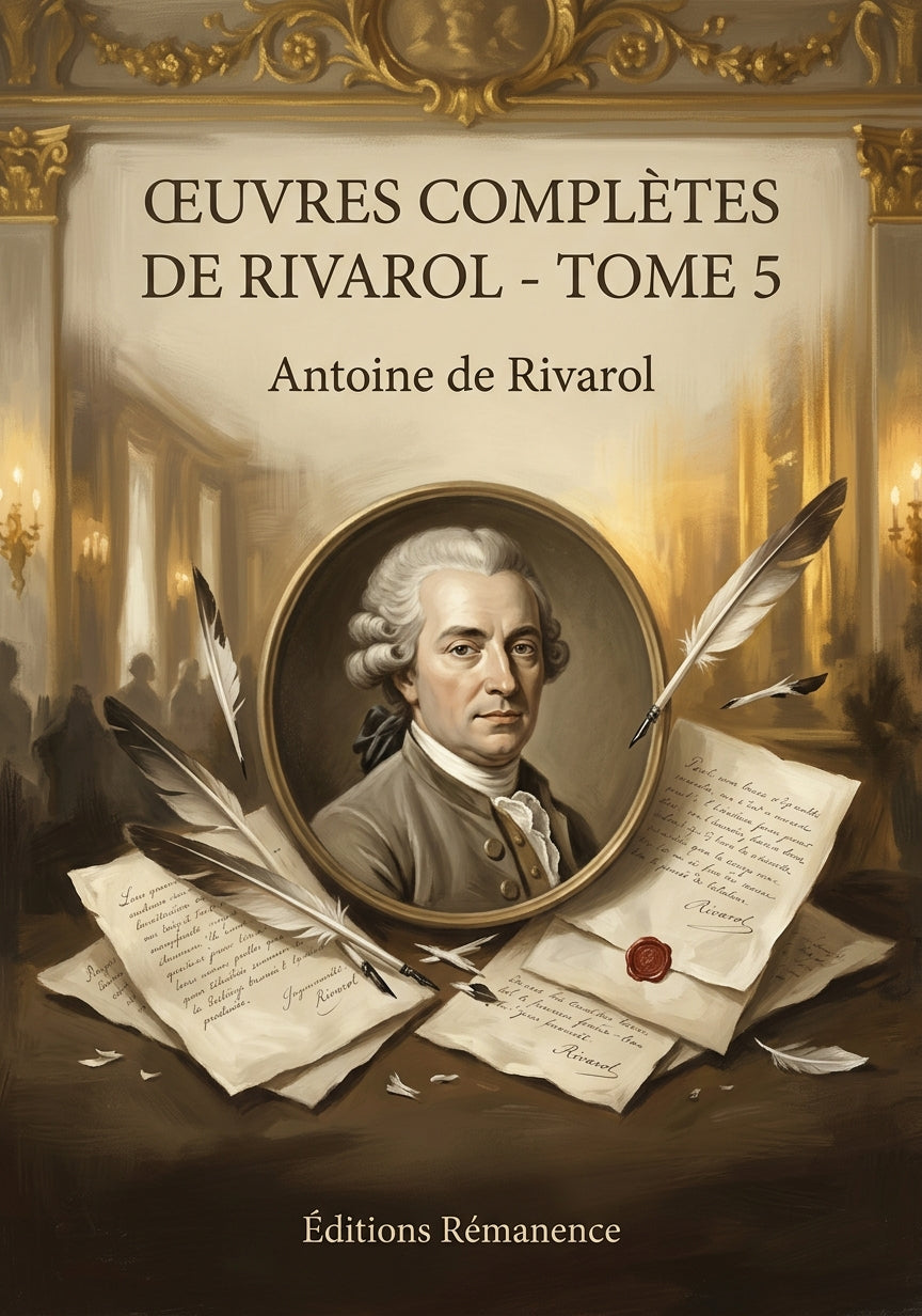 Livre Œuvres complètes de Rivarol - Tome 5 par Antoine de Rivarol - Couverture - Editions Remanence