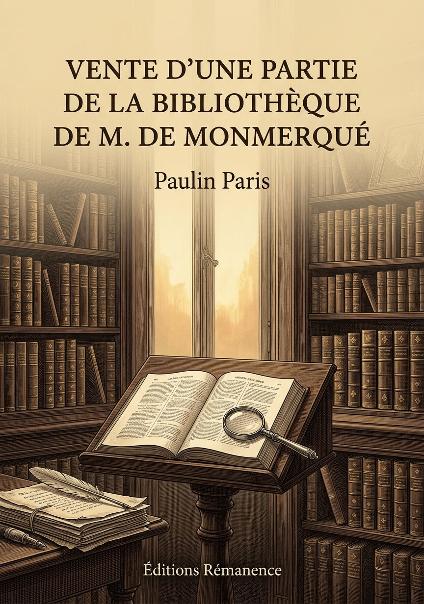 Livre Vente d’une partie de la bibliothèque de M. de Monmerqué par Paulin Paris - Couverture - Editions Remanence