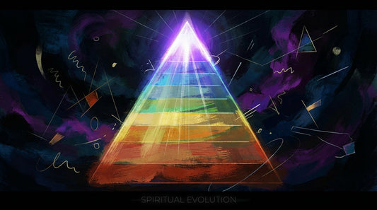 Abstract painting of a glowing rainbow pyramid on a dark purple ground, for the article on Concerning the Spiritual in Art