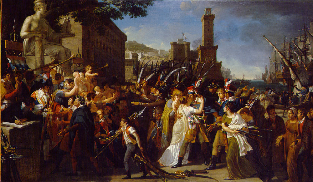 Foule en armes et tambours défilant sur un quai de port, tableau de l’époque révolutionnaire, article sur Jules Michelet