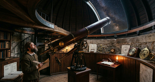 A historic observatory telescope pointed at the stars — science books that changed the world