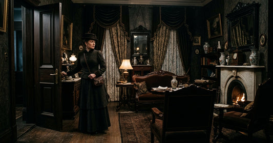 A woman at the door of a Victorian drawing room — the defining image of Ibsen's A Doll's House
