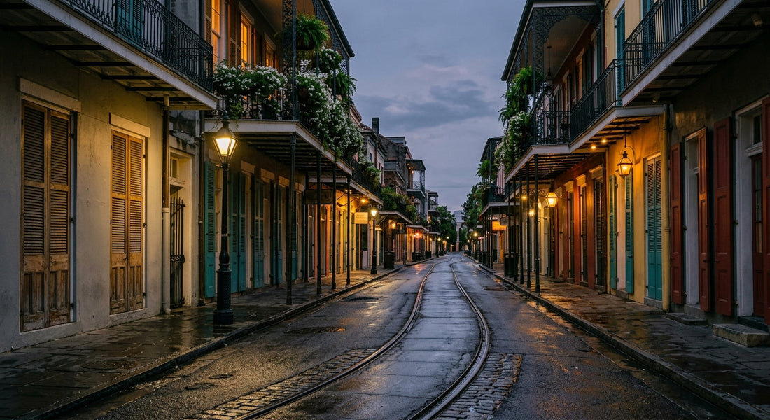 New Orleans French Quarter at dusk — the world of Tennessee Williams' plays