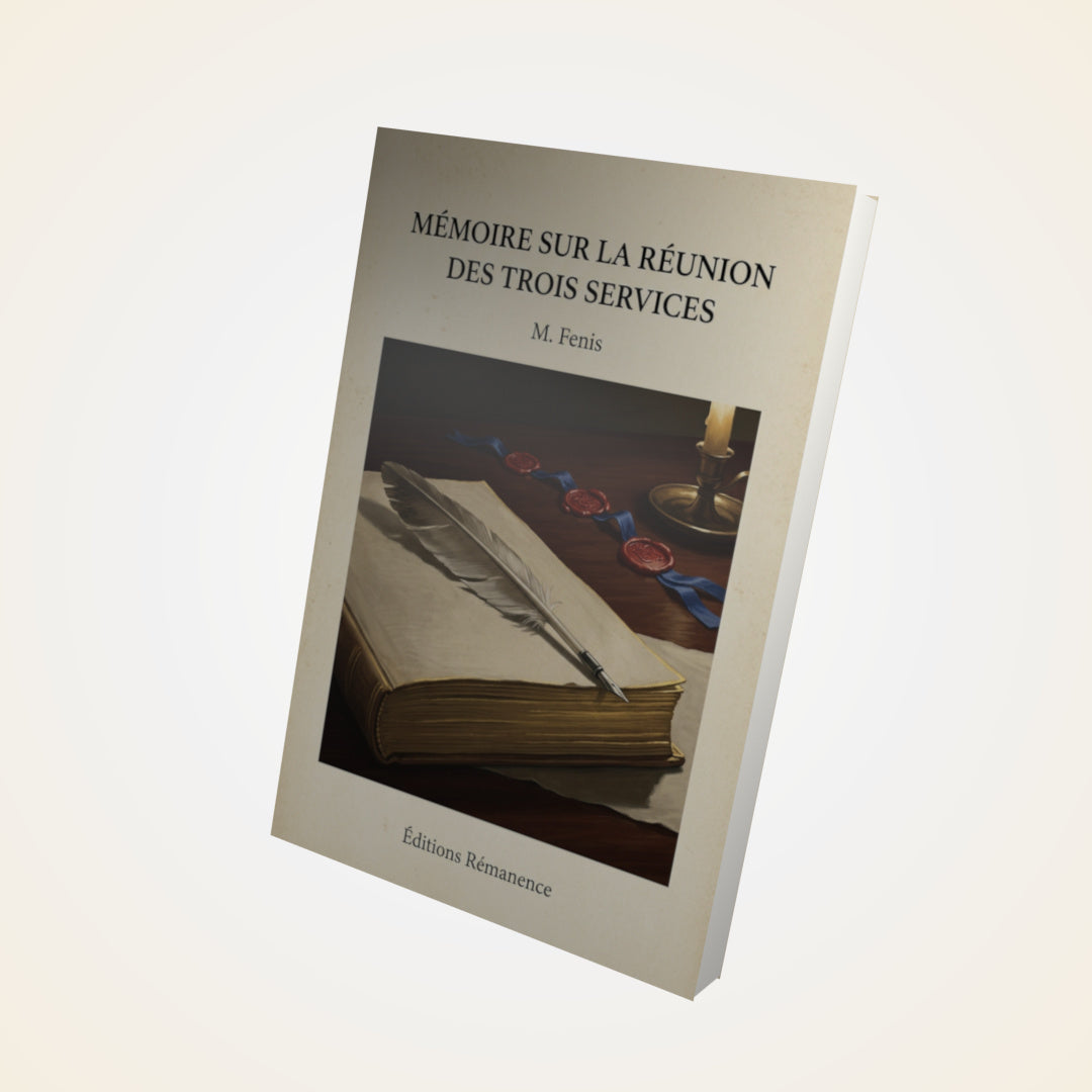 Livre Mémoire sur la réunion des trois services - M. Fenis - Couverture 3D