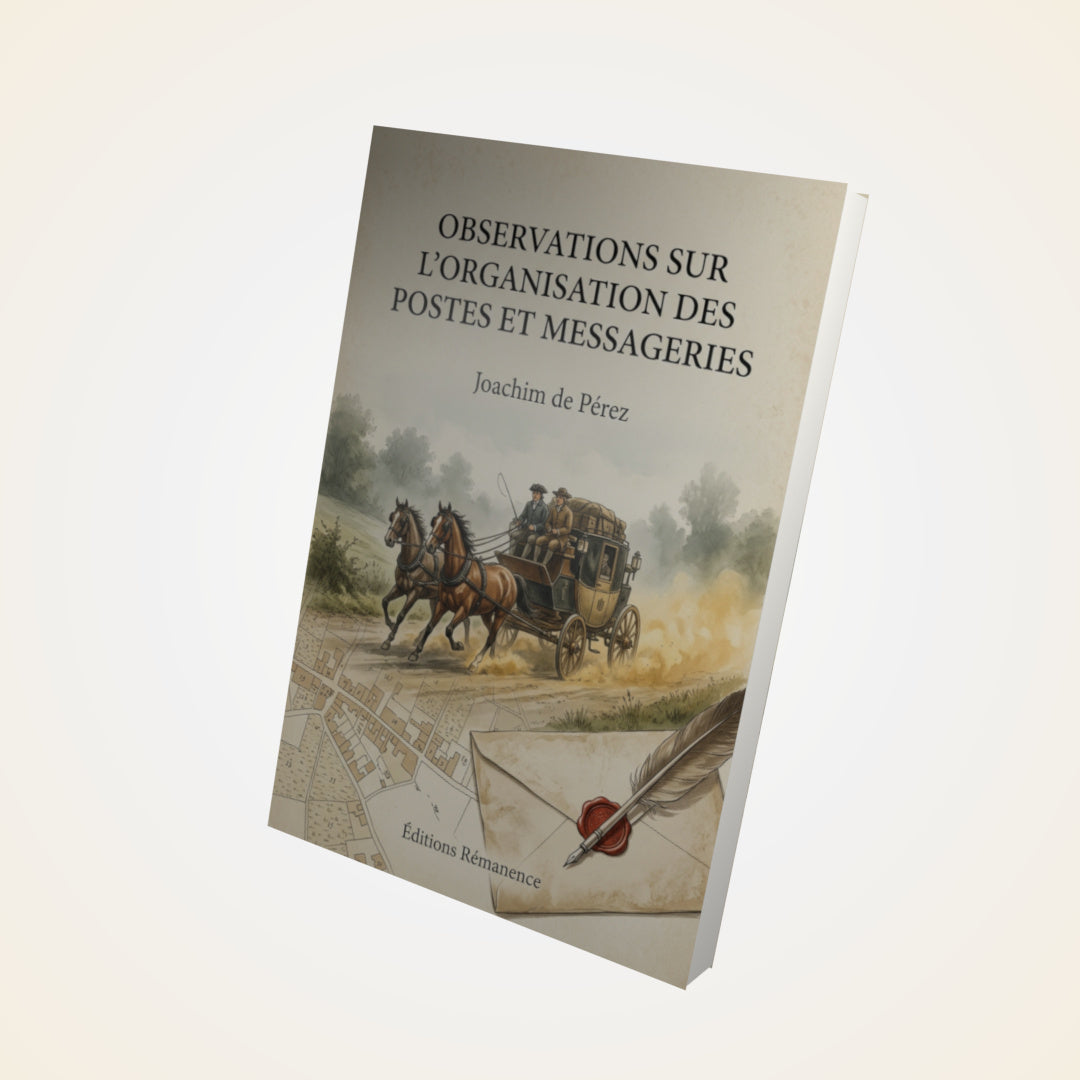 Livre Observations sur l'organisation des postes et messageries - Joachim de Pérez - Couverture 3D
