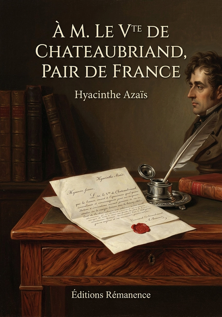Livre À M. le Vte de Chateaubriand, pair de France par Hyacinthe Azaïs - Couverture - Editions Remanence