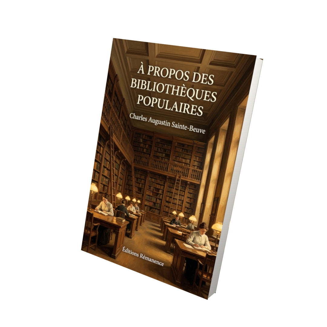 Livre À propos des bibliothèques populaires par Charles Augustin Sainte-Beuve - Vue 3D - Editions Remanence