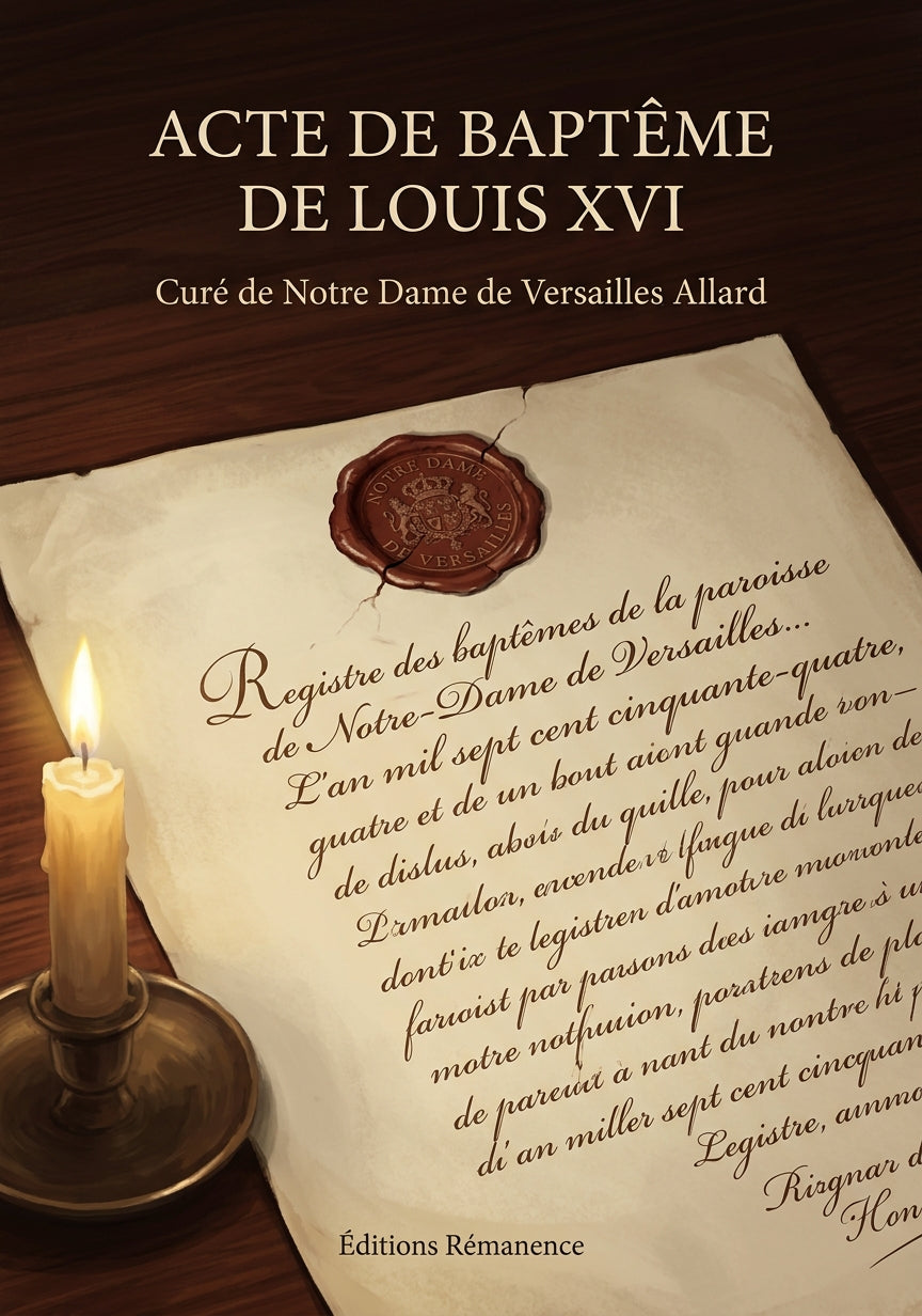 Livre Acte de baptême de Louis XVI par Curé de Notre Dame de Versailles Allard - Couverture - Editions Remanence