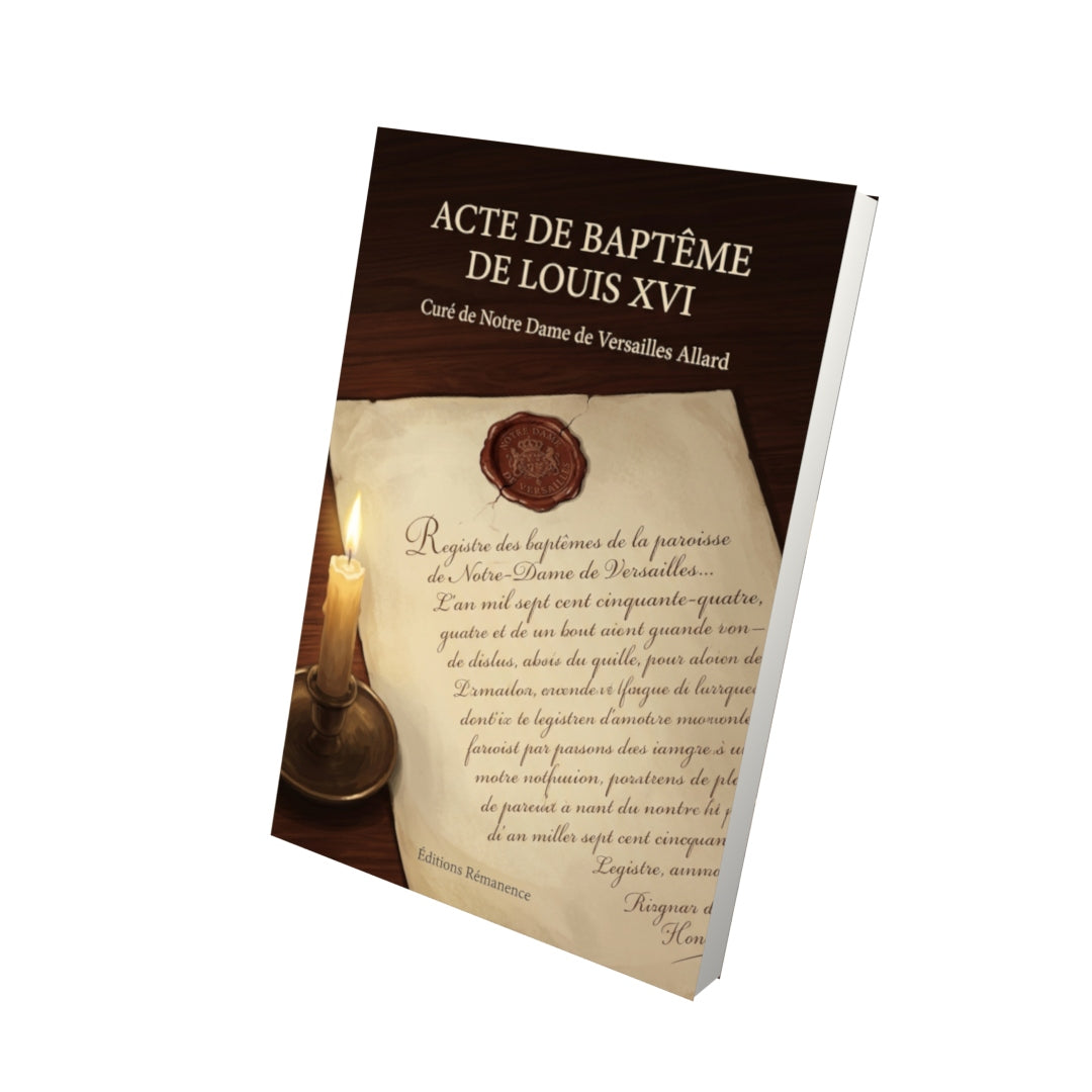 Livre Acte de baptême de Louis XVI par Curé de Notre Dame de Versailles Allard - Vue 3D - Editions Remanence