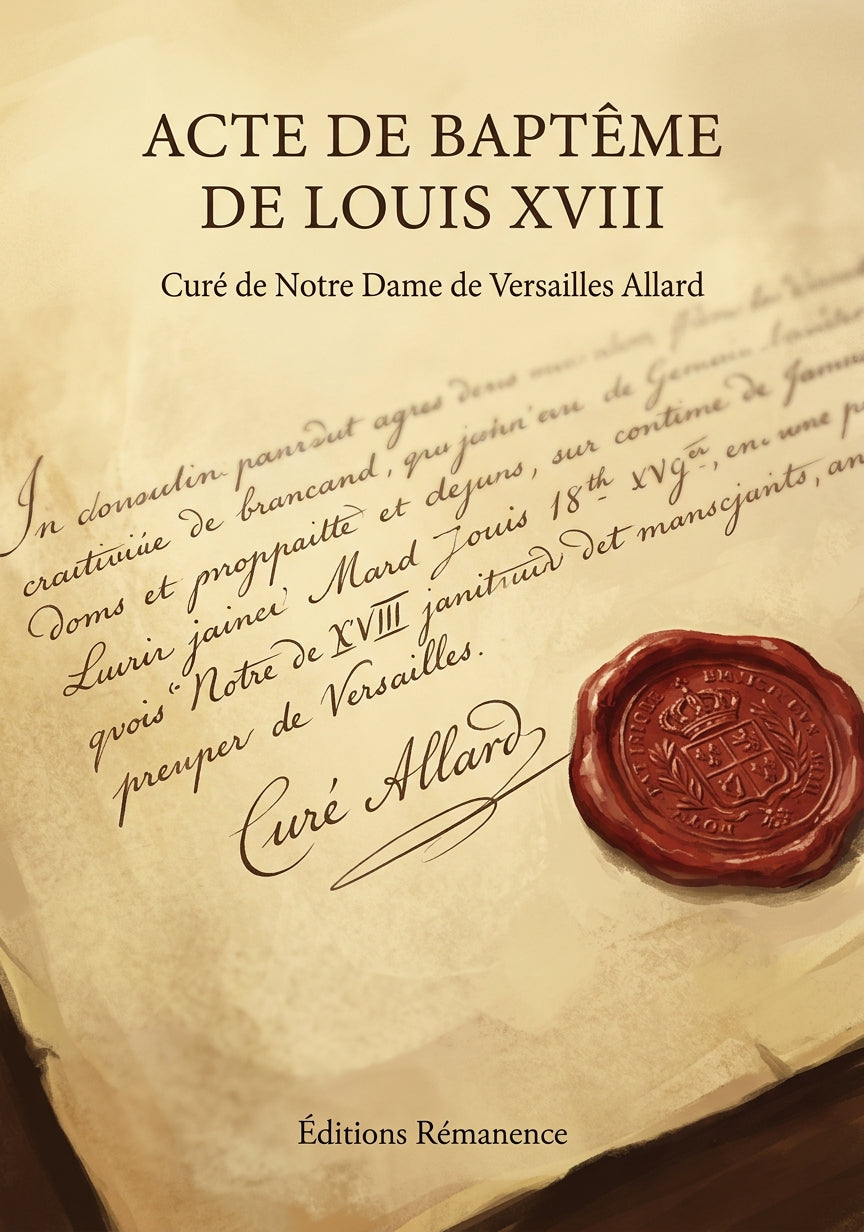 Livre Acte de baptême de Louis XVIII par Curé de Notre Dame de Versailles Allard - Couverture - Editions Remanence