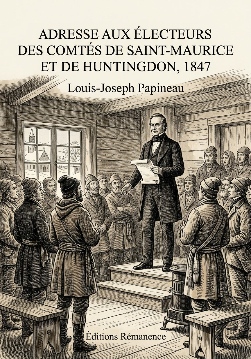 Livre Adresse aux électeurs des comtés de Saint-Maurice et de Huntingdon, 1847 par Louis-Joseph Papineau - Couverture - Editions Remanence