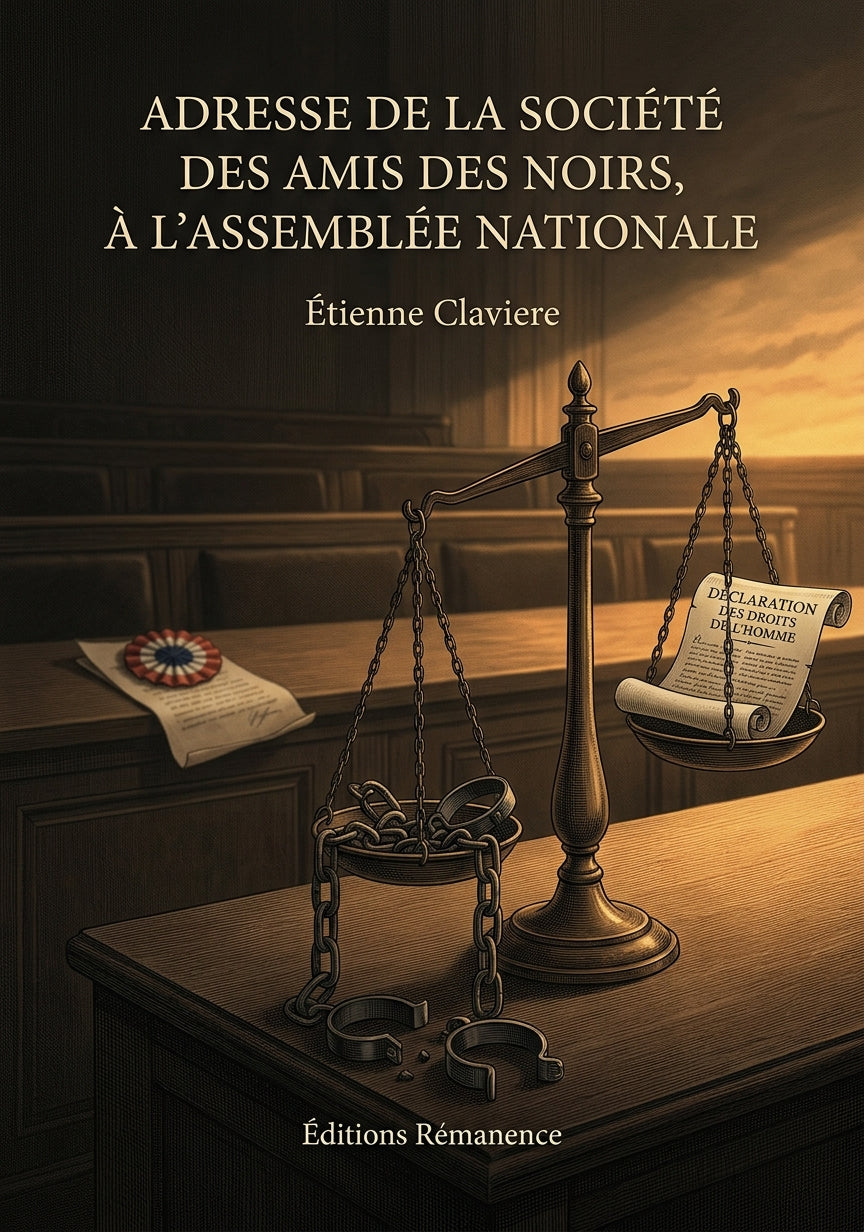 Livre Adresse de la Société des Amis des Noirs, à l’Assemblée Nationale par Étienne Claviere - Couverture - Editions Remanence