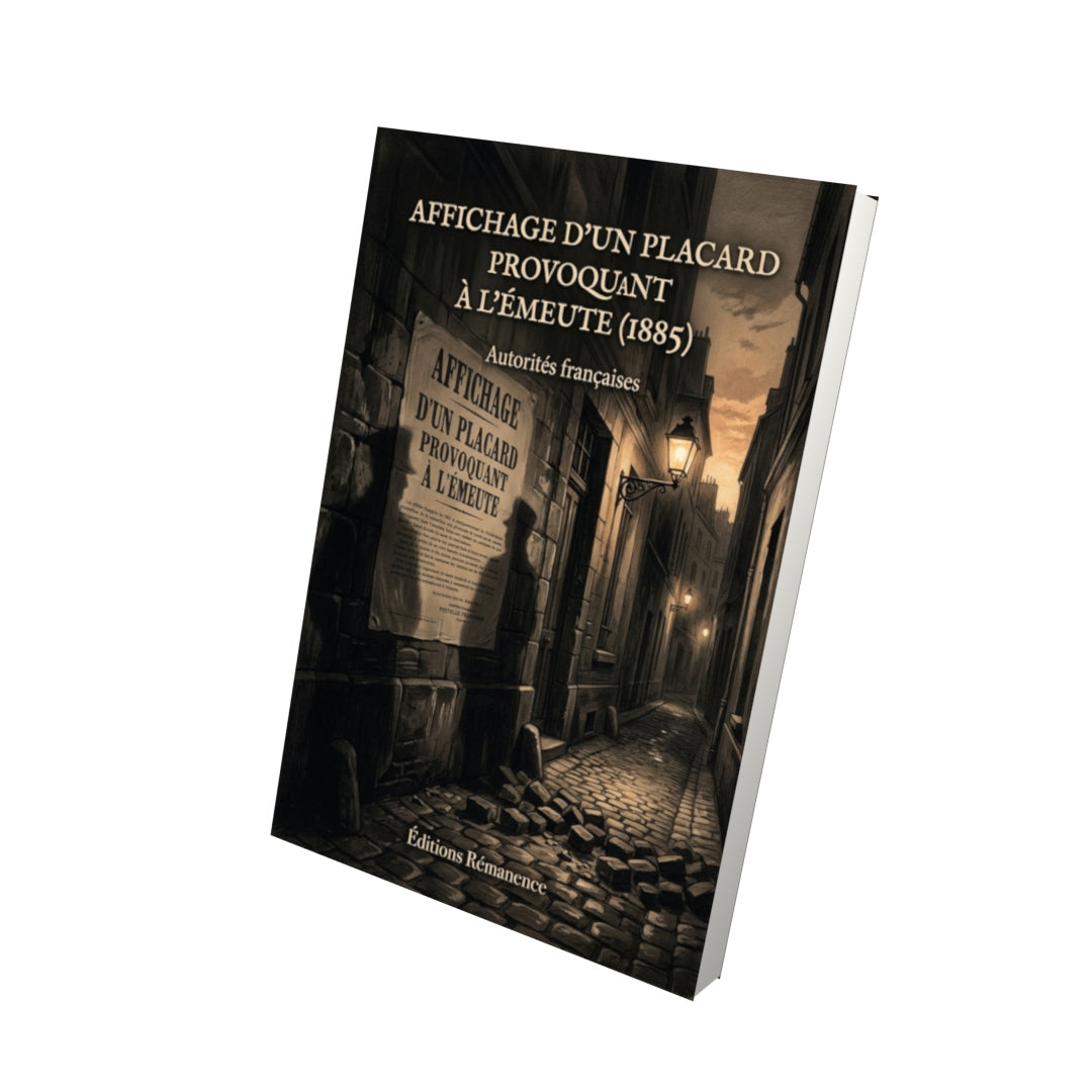 Livre Affichage d'un placard provoquant à l'Émeute (1885) par Autorités françaises - Vue 3D - Editions Remanence