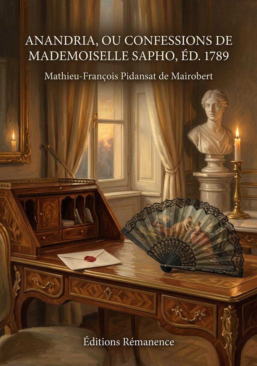 Livre Anandria, ou Confessions de Mademoiselle Sapho, éd. 1789 par Mathieu-François Pidansat de Mairobert - Couverture - Editions Remanence