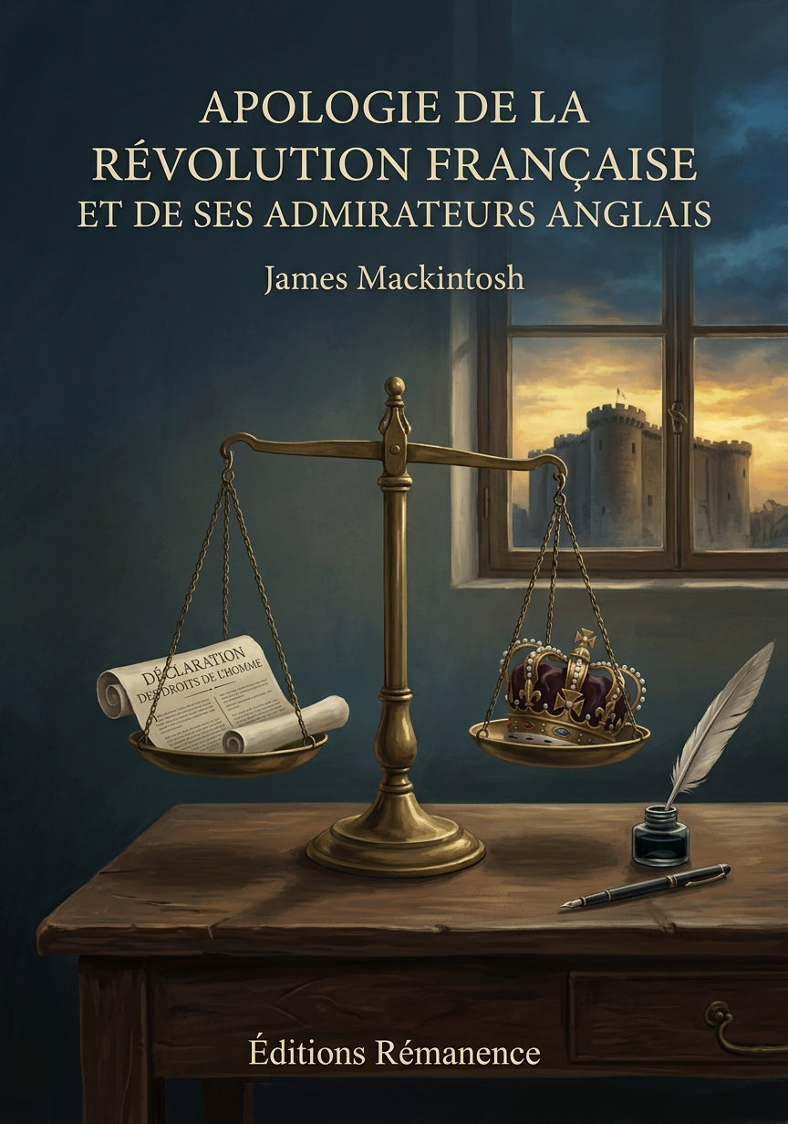 Livre Apologie de la Révolution française et de ses admirateurs anglais par James Mackintosh - Couverture - Editions Remanence