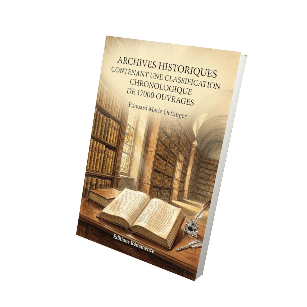 Livre Archives historiques contenant une classification chronologique de 17000 ouvrages par Édouard Marie Oettinger - Vue 3D - Editions Remanence