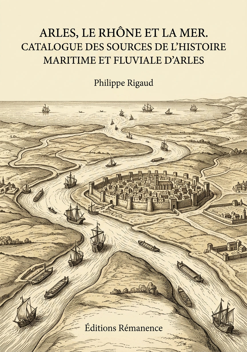 Livre Arles, le Rhône et la Mer. Catalogue des sources de l’histoire maritime et fluviale d’Arles par Philippe Rigaud - Couverture - Editions Remanence