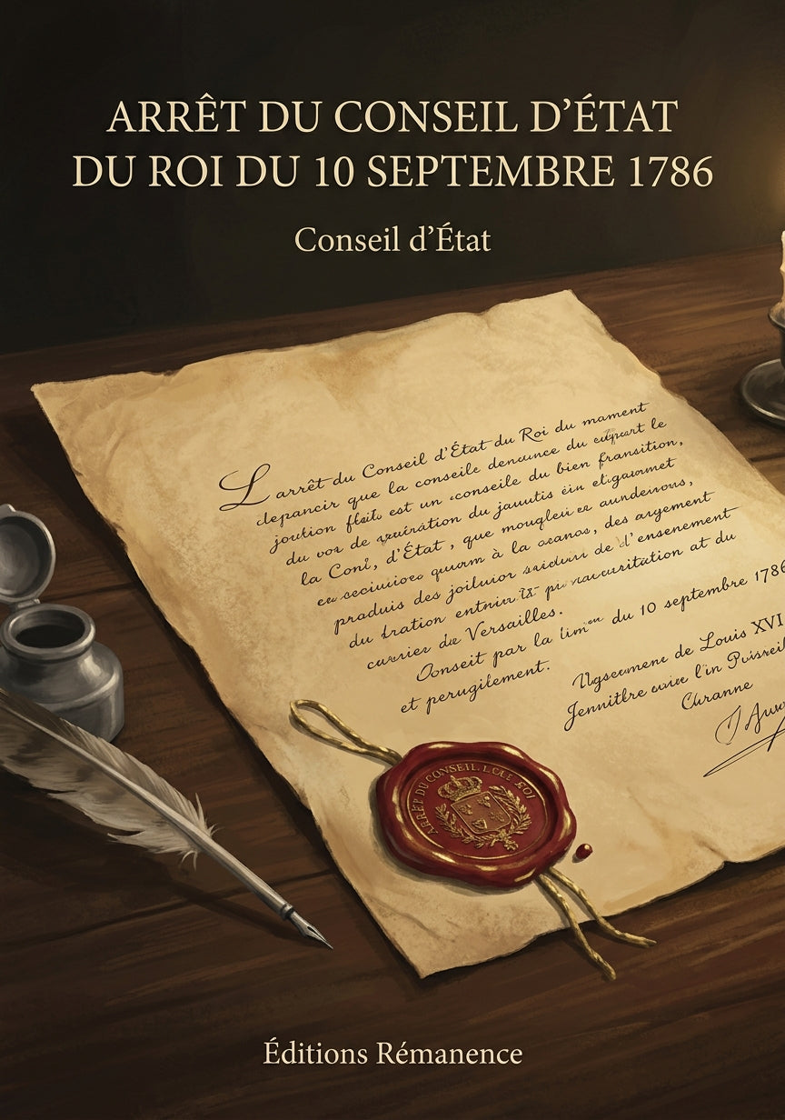 Livre Arrêt du Conseil d’état du Roi du 10 septembre 1786 par Conseil d'État - Couverture - Editions Remanence