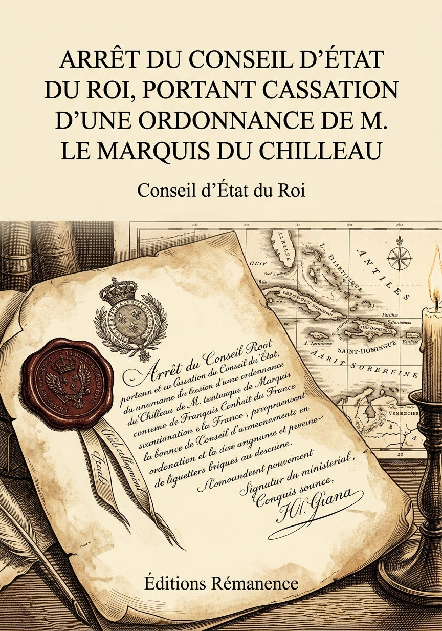 Livre Arrêt du Conseil d’État du Roi, portant cassation d’une Ordonnance de M. le Marquis du Chilleau par Conseil d’État du Roi - Couverture - Editions Remanence