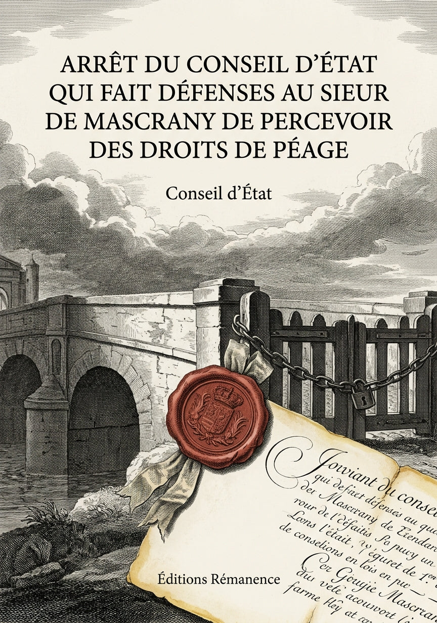 Livre Arrêt du conseil d’état qui fait défenses au sieur de Mascrany de percevoir des droits de péage par Conseil d’État - Couverture - Editions Remanence
