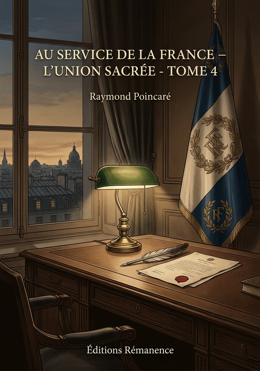 Livre Au service de la France — L’Union sacrée - Tome 4 par Raymond Poincaré - Couverture - Editions Remanence