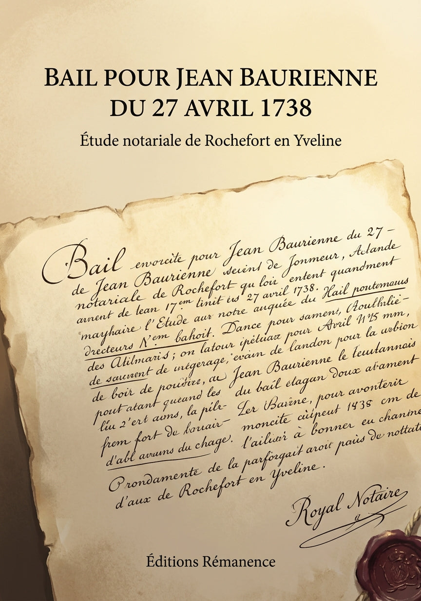 Livre Bail pour Jean Baurienne du 27 avril 1738 par Étude notariale de Rochefort en Yveline - Couverture - Editions Remanence