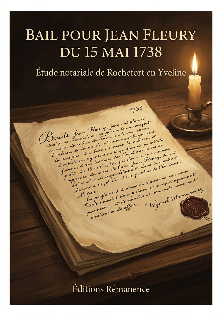 Livre Bail pour Jean Fleury du 15 mai 1738 par Étude notariale de Rochefort en Yveline - Couverture - Editions Remanence