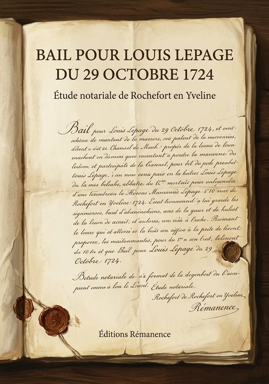 Livre Bail pour Louis Lepage du 29 octobre 1724 par Étude notariale de Rochefort en Yveline - Couverture - Editions Remanence