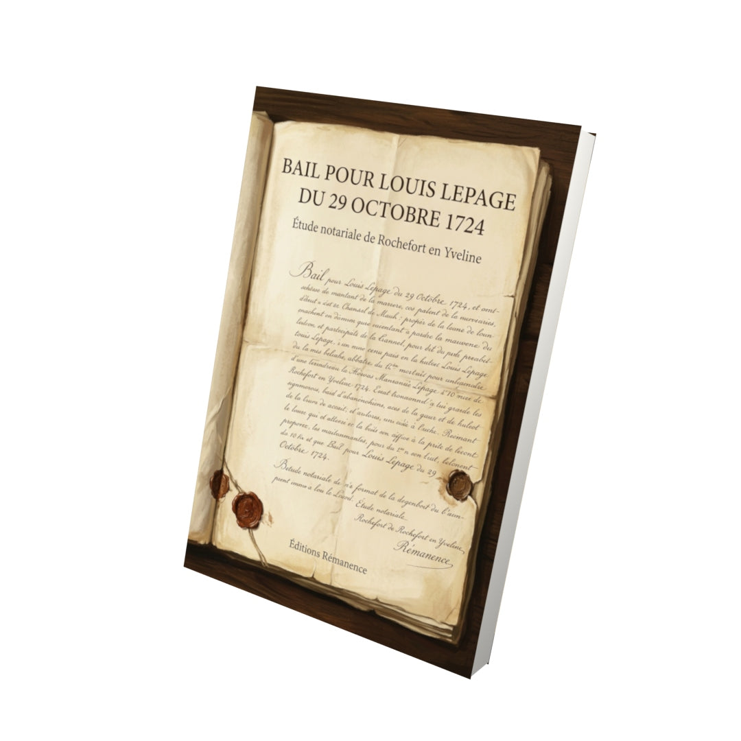Livre Bail pour Louis Lepage du 29 octobre 1724 par Étude notariale de Rochefort en Yveline - Vue 3D - Editions Remanence