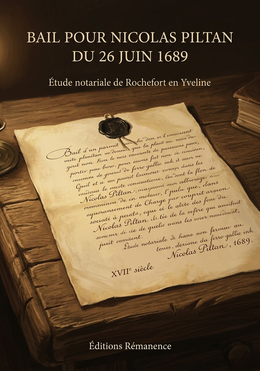 Livre Bail pour Nicolas Piltan du 26 juin 1689 par Étude notariale de Rochefort en Yveline - Couverture - Editions Remanence