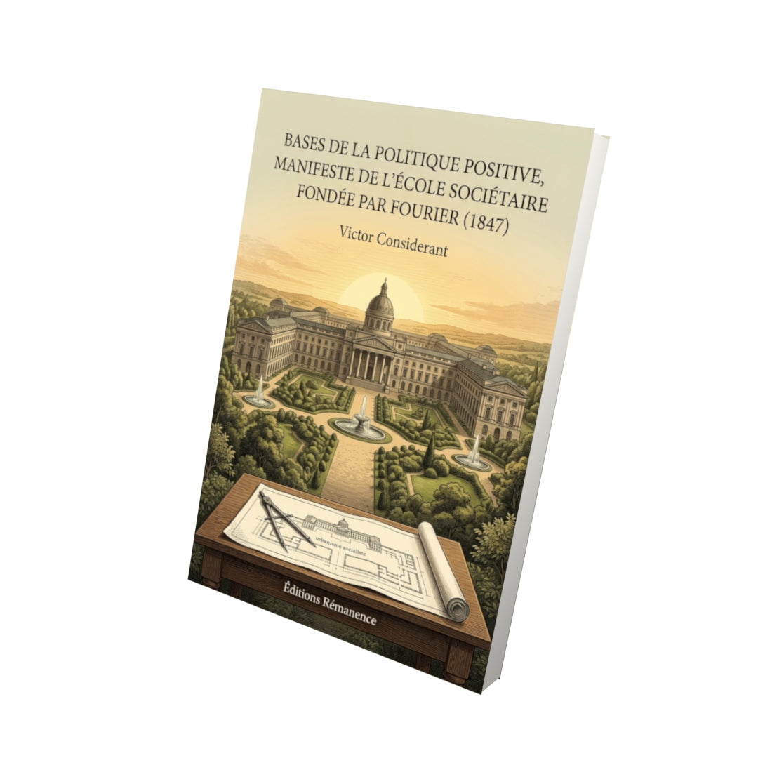Livre Bases de la politique positive, manifeste de l’école sociétaire fondée par Fourier (1847) par Victor Considerant - Vue 3D - Editions Remanence