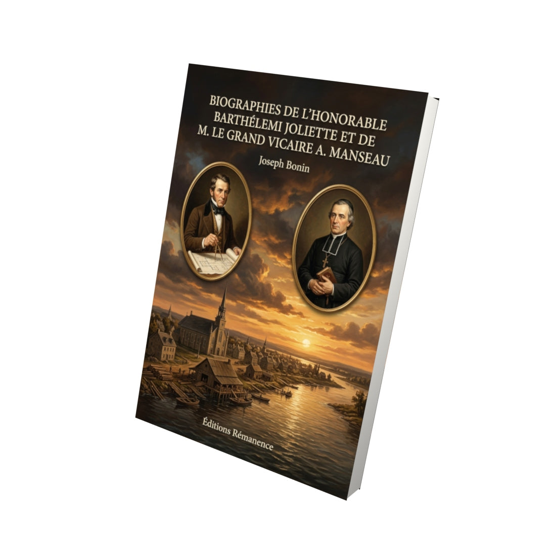 Livre Biographies de l’honorable Barthélemi Joliette et de M. le Grand vicaire A. Manseau par Joseph Bonin - Vue 3D - Editions Remanence
