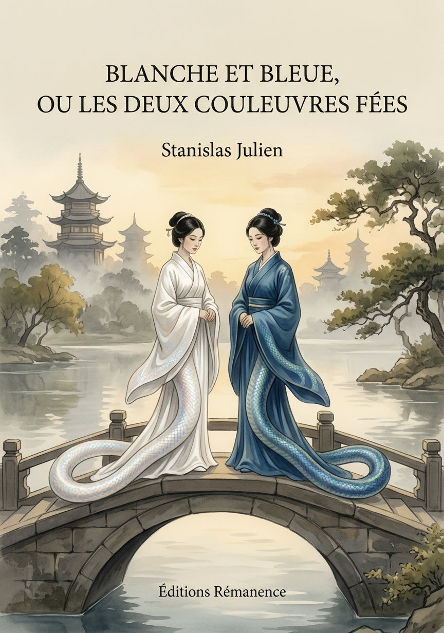 Livre Blanche et Bleue, ou les deux couleuvres fées par Stanislas Julien - Couverture - Editions Remanence