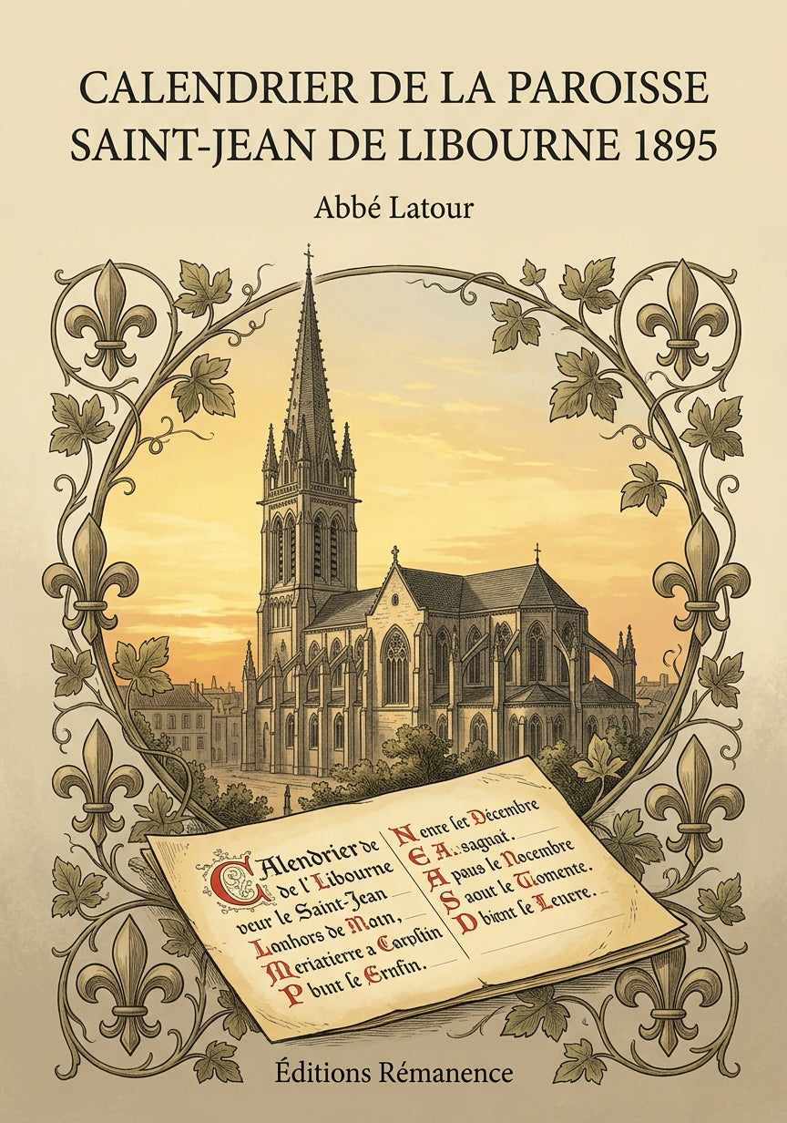 Livre Calendrier de la Paroisse Saint-Jean de Libourne 1895 par Abbé Latour - Couverture - Editions Remanence