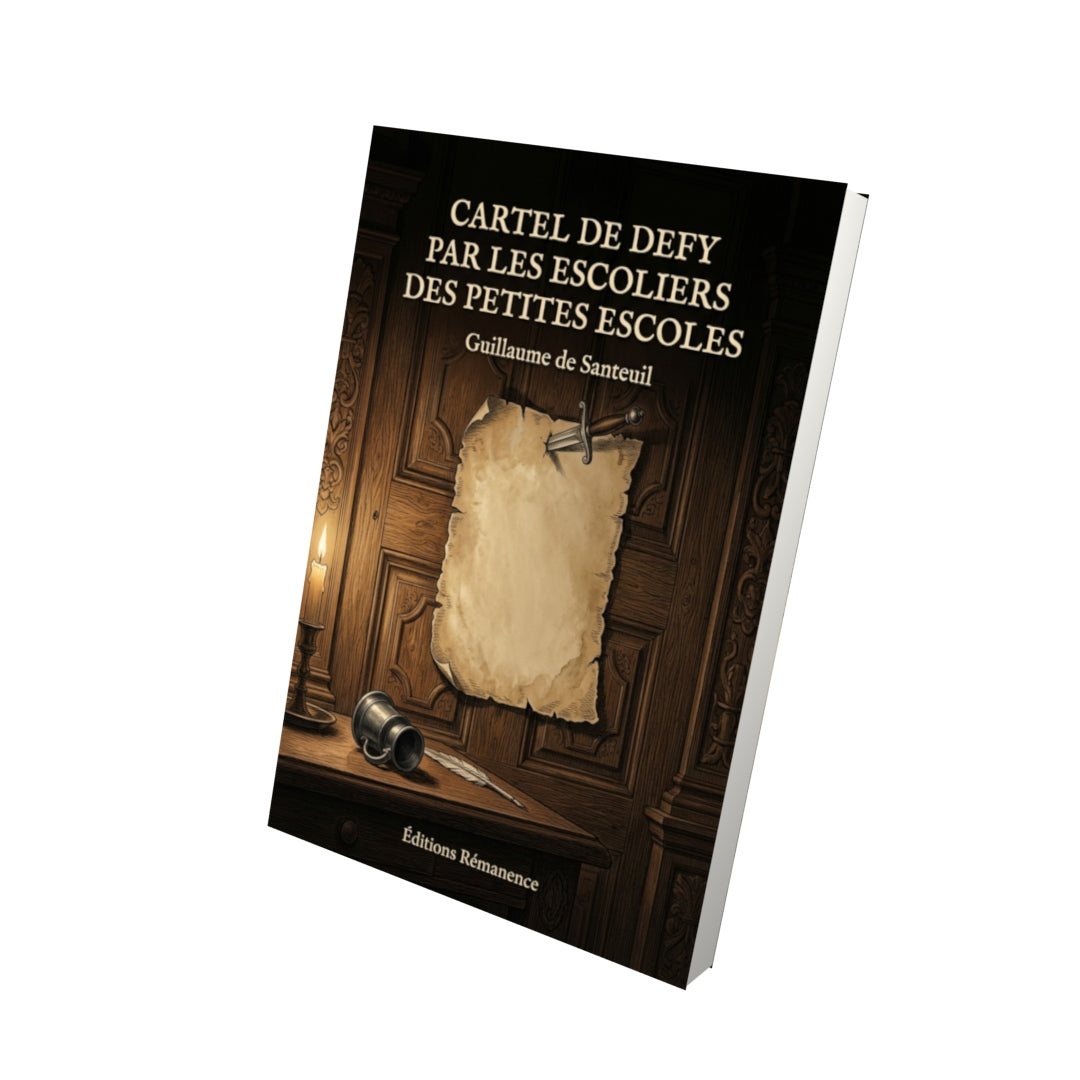 Livre Cartel de Defy par les Escoliers des petites Escoles par Guillaume de Santeuil - Vue 3D - Editions Remanence
