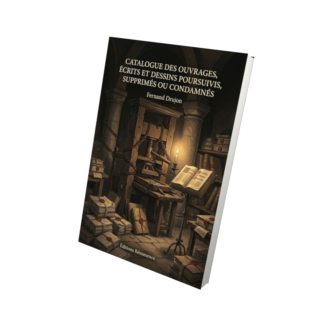 Livre Catalogue des ouvrages, écrits et dessins poursuivis, supprimés ou condamnés par Fernand Drujon - Vue 3D - Editions Remanence