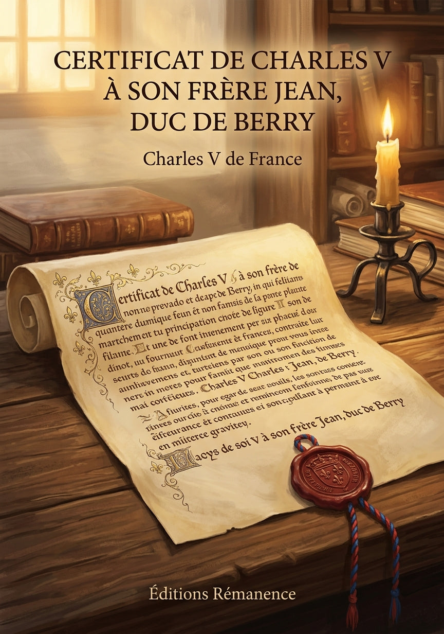 Livre Certificat de Charles V à son Frère Jean, duc de Berry par Charles V de France - Couverture - Editions Remanence