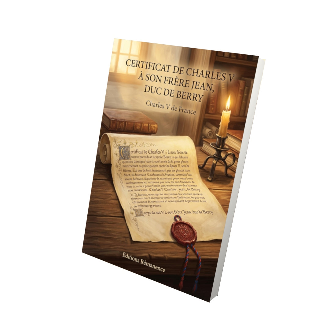 Livre Certificat de Charles V à son Frère Jean, duc de Berry par Charles V de France - Vue 3D - Editions Remanence