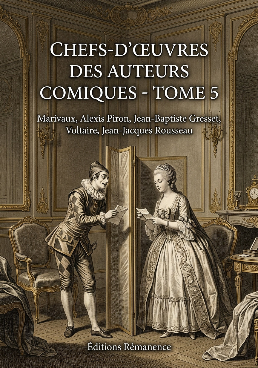 Livre Chefs-d’œuvres des auteurs comiques - Tome 5 par Marivaux, Alexis Piron, Jean-Baptiste Gresset, Voltaire, Jean-Jacques Rousseau - Couverture - Editions Remanence