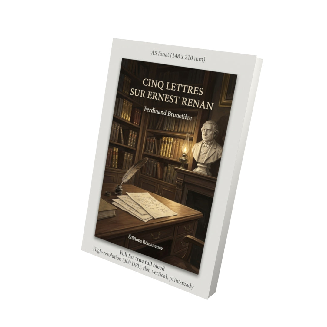 Livre Cinq lettres sur Ernest Renan par Ferdinand Brunetière - Vue 3D - Editions Remanence